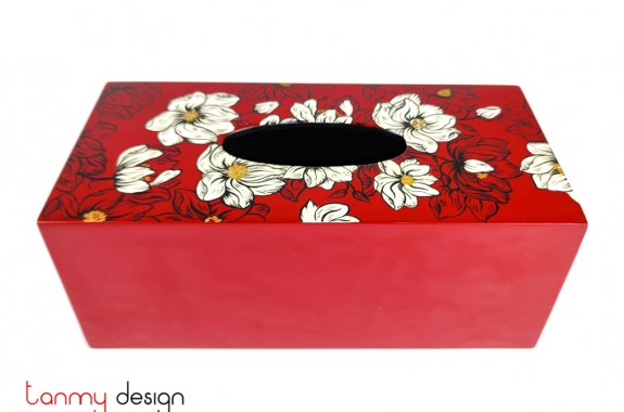 Red tissue box hand-painted with white flowers 12*25cm